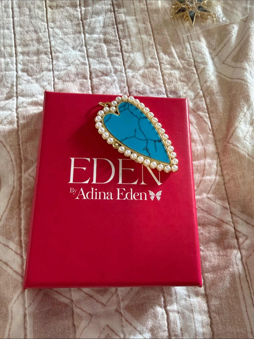Adina Eden Blue Turquoise Heart with Pearl Halo and Gold Trim